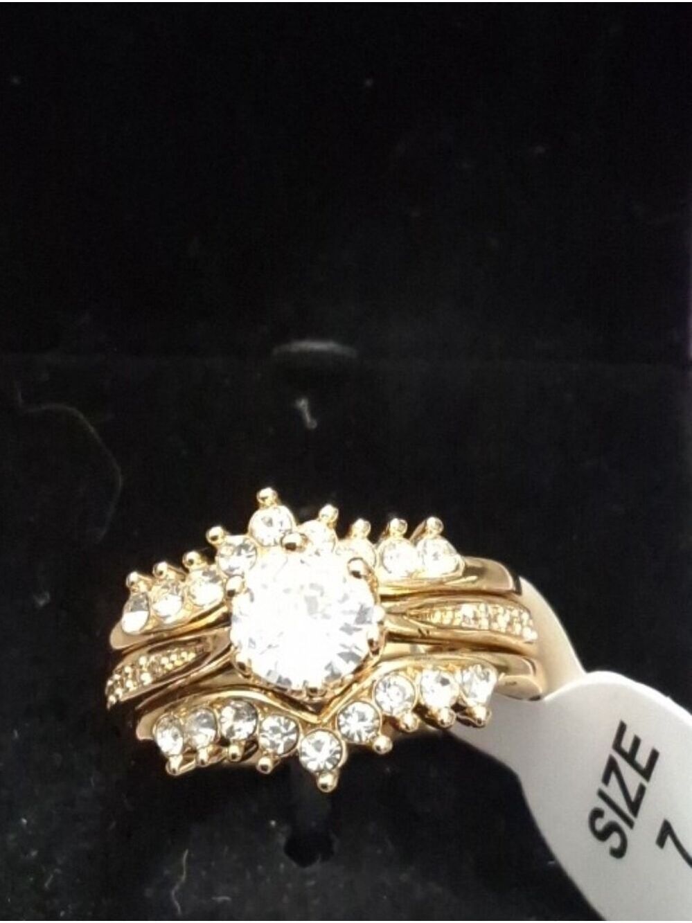 Aura Accessories Engagement Bridal Gold Rhinestone Statement Ring Size 7 NWT - Picture 5 of 5